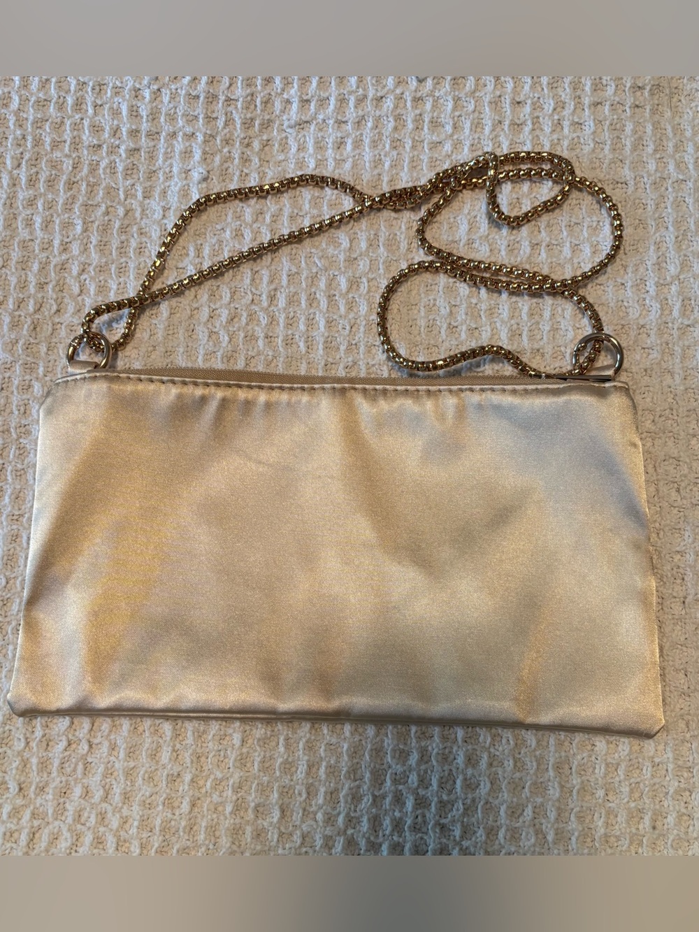 Champagne Satin Clutch with Chain Strap